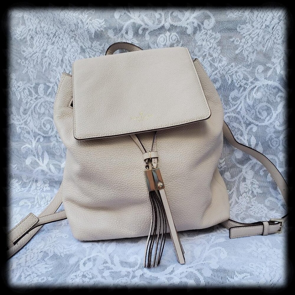 Kate Spade New York Beige Pebbled Leather Adjustable Strap Travel Backpack Bag